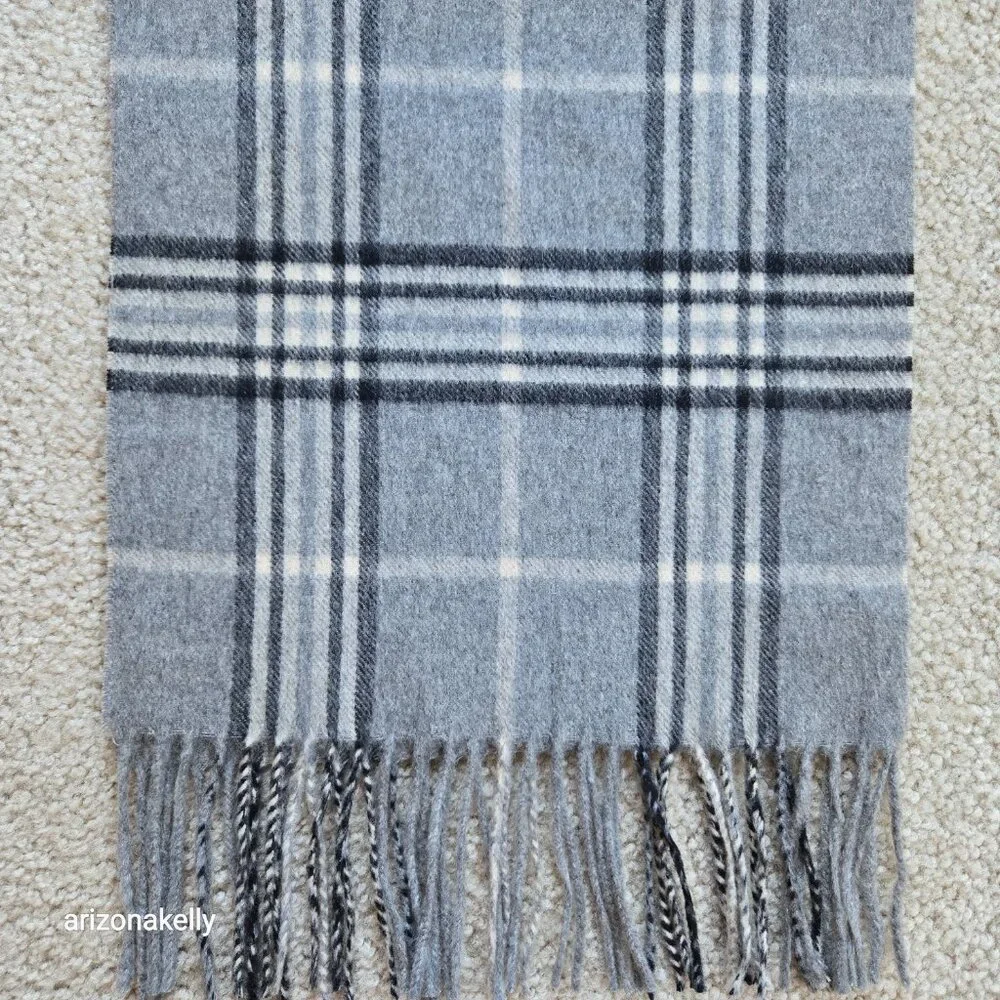 NWOT Enzo Mantovani Wool/Cashmere Scarf in Plaid Grey Black - Picture 2 of 11
